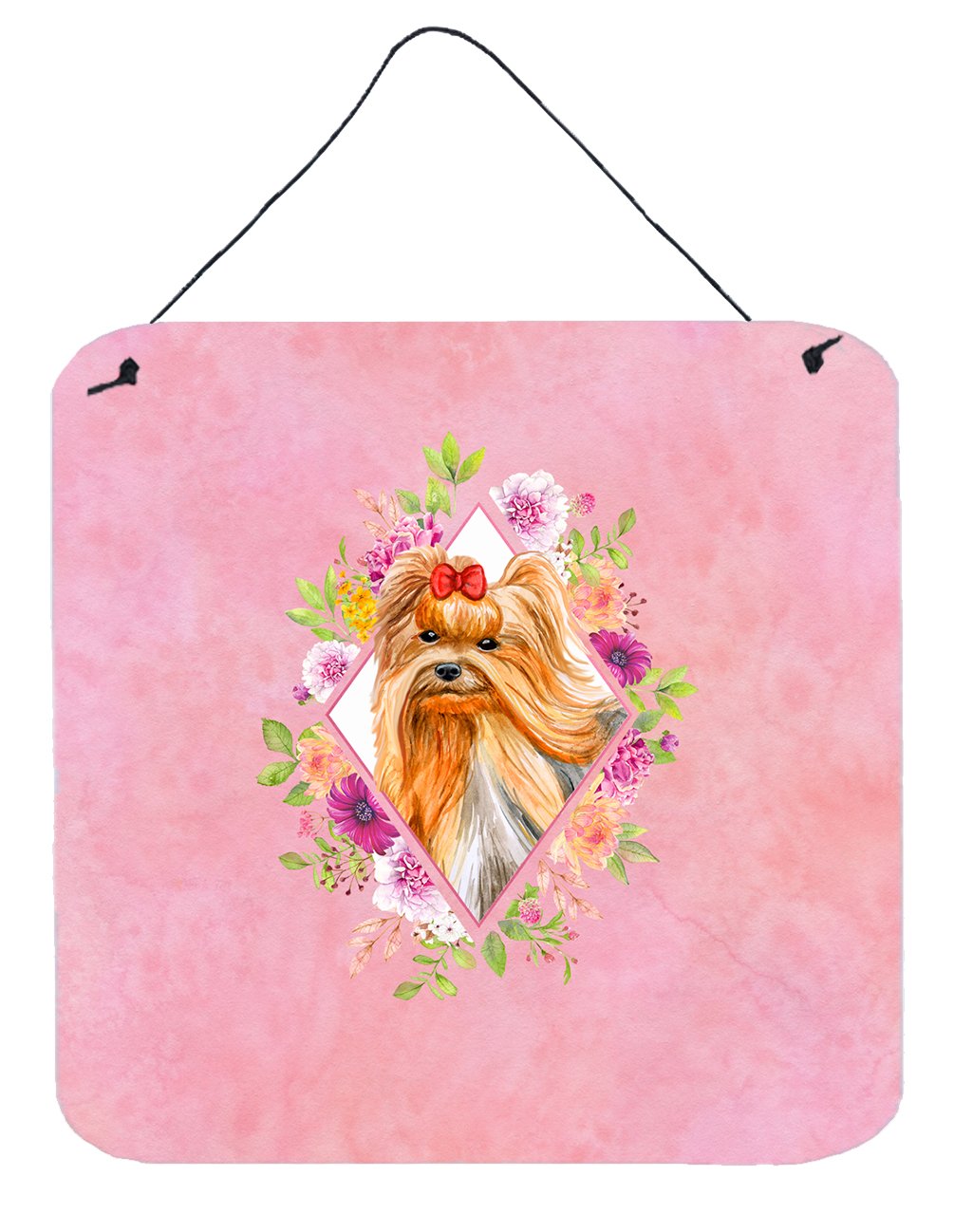 Yorkshire Terrier #2 Pink Flowers Wall or Door Hanging Prints CK4195DS66 by Caroline&#39;s Treasures