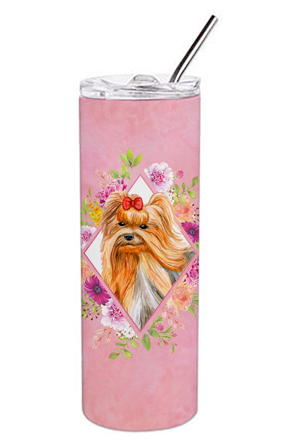 Yorkshire Terrier #2 Pink Flowers Double Walled Stainless Steel 20 oz Skinny Tumbler CK4195TBL20 by Caroline&#39;s Treasures