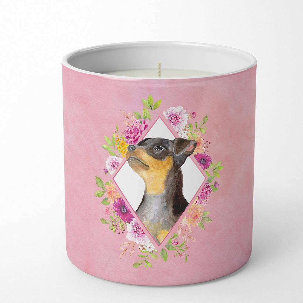 Black Miniature Pinscher Pink Flowers 10 oz Decorative Soy Candle CK4196CDL by Caroline&#39;s Treasures