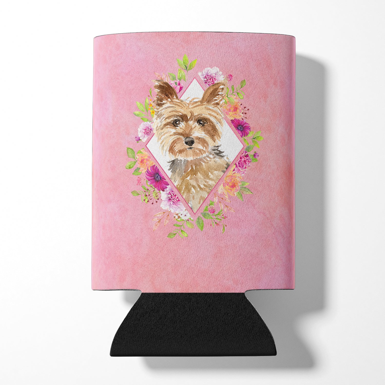 Yorkie Pink Flowers Can or Bottle Hugger CK4197CC  the-store.com.