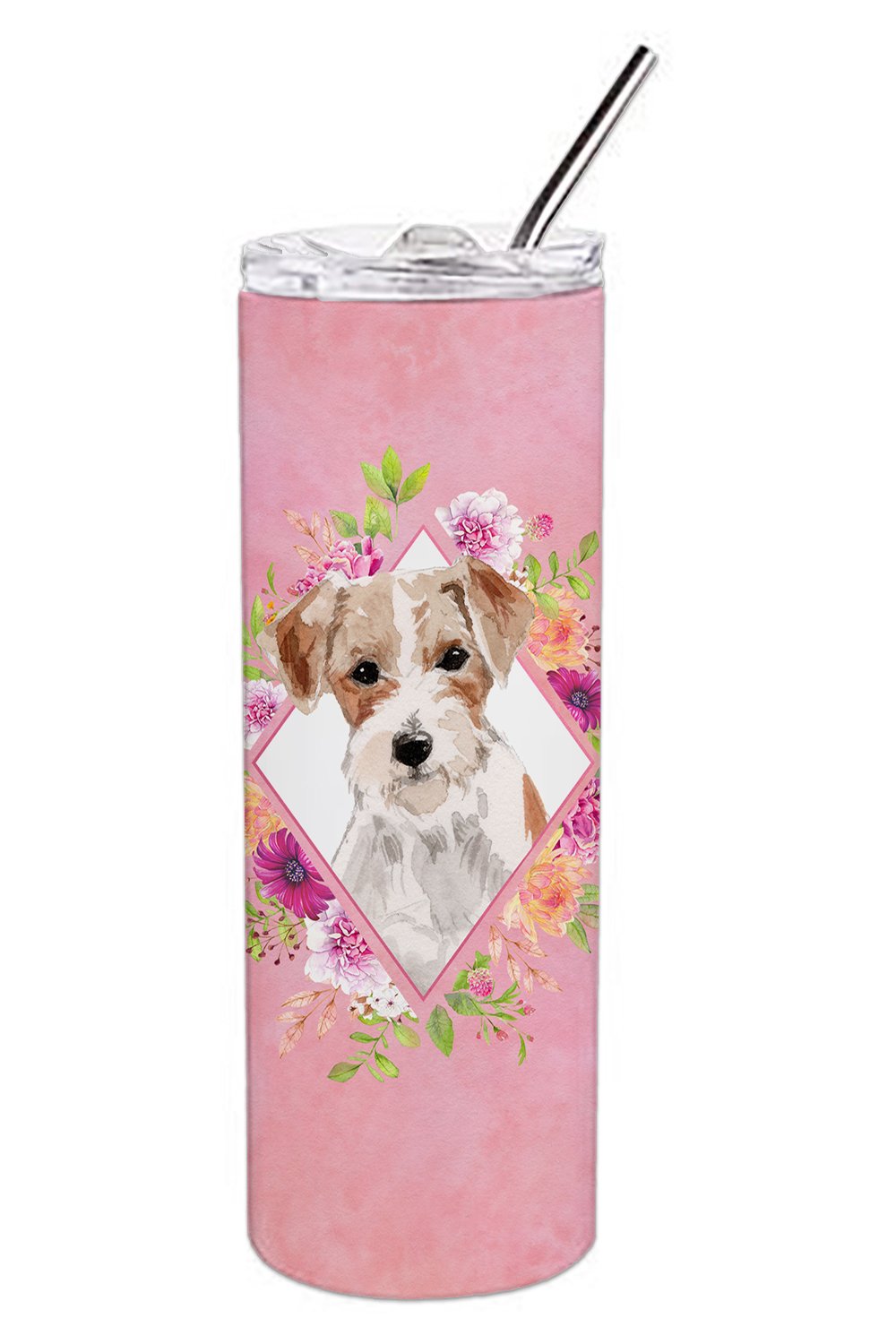 Jack Russell Terrier Pink Flowers Double Walled Stainless Steel 20 oz Skinny Tumbler CK4198TBL20 by Caroline's Treasures