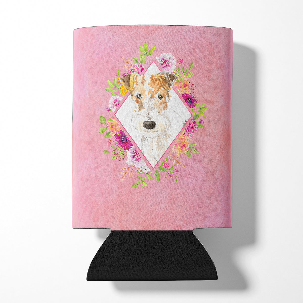 Fox Terrier Pink Flowers Can or Bottle Hugger CK4199CC