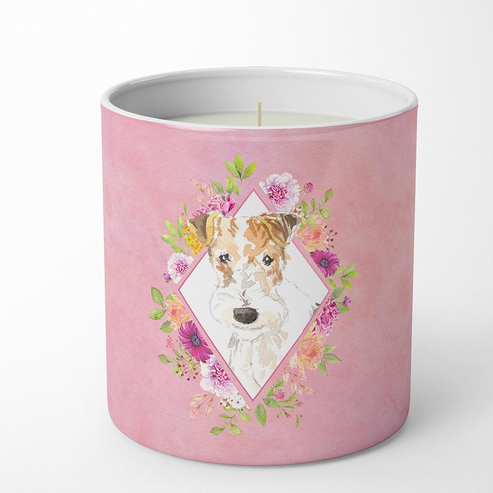 Fox Terrier Pink Flowers 10 oz Decorative Soy Candle CK4199CDL by Caroline&#39;s Treasures