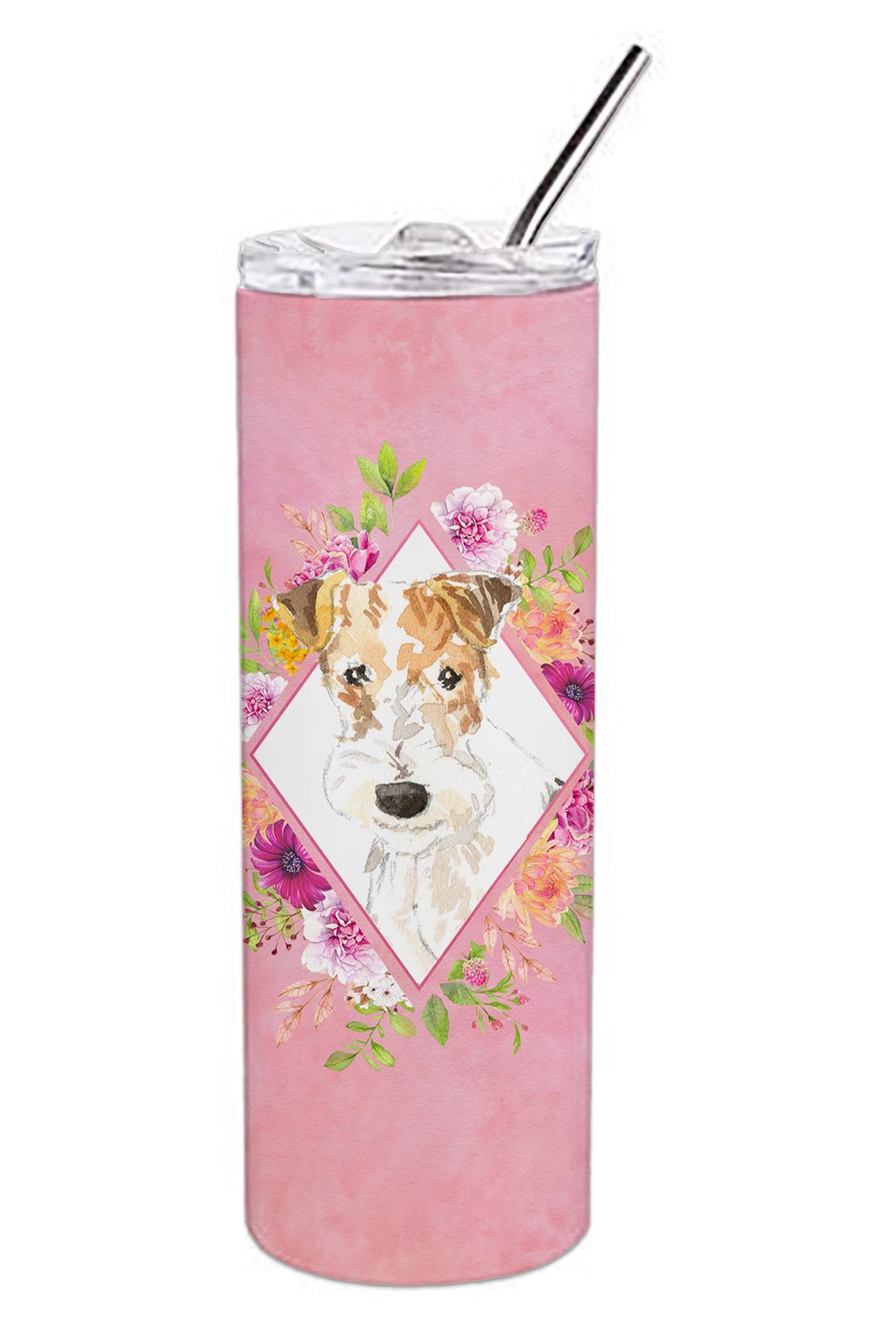 Fox Terrier Pink Flowers Double Walled Stainless Steel 20 oz Skinny Tumbler CK4199TBL20 by Caroline's Treasures