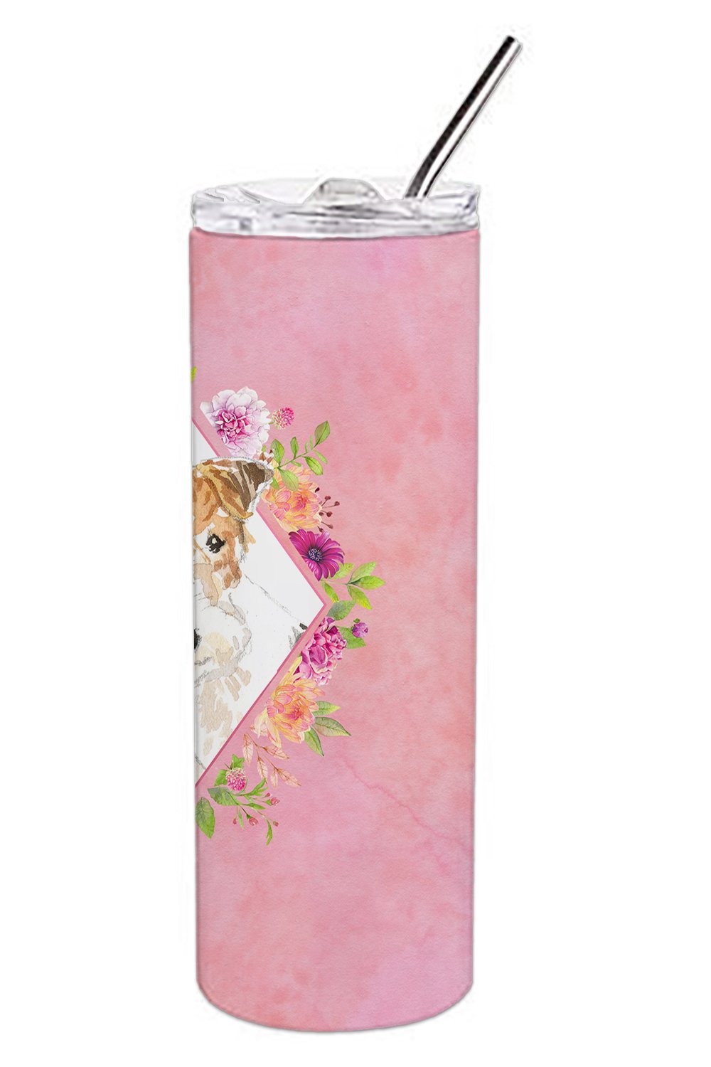 Fox Terrier Pink Flowers Double Walled Stainless Steel 20 oz Skinny Tumbler CK4199TBL20 by Caroline's Treasures