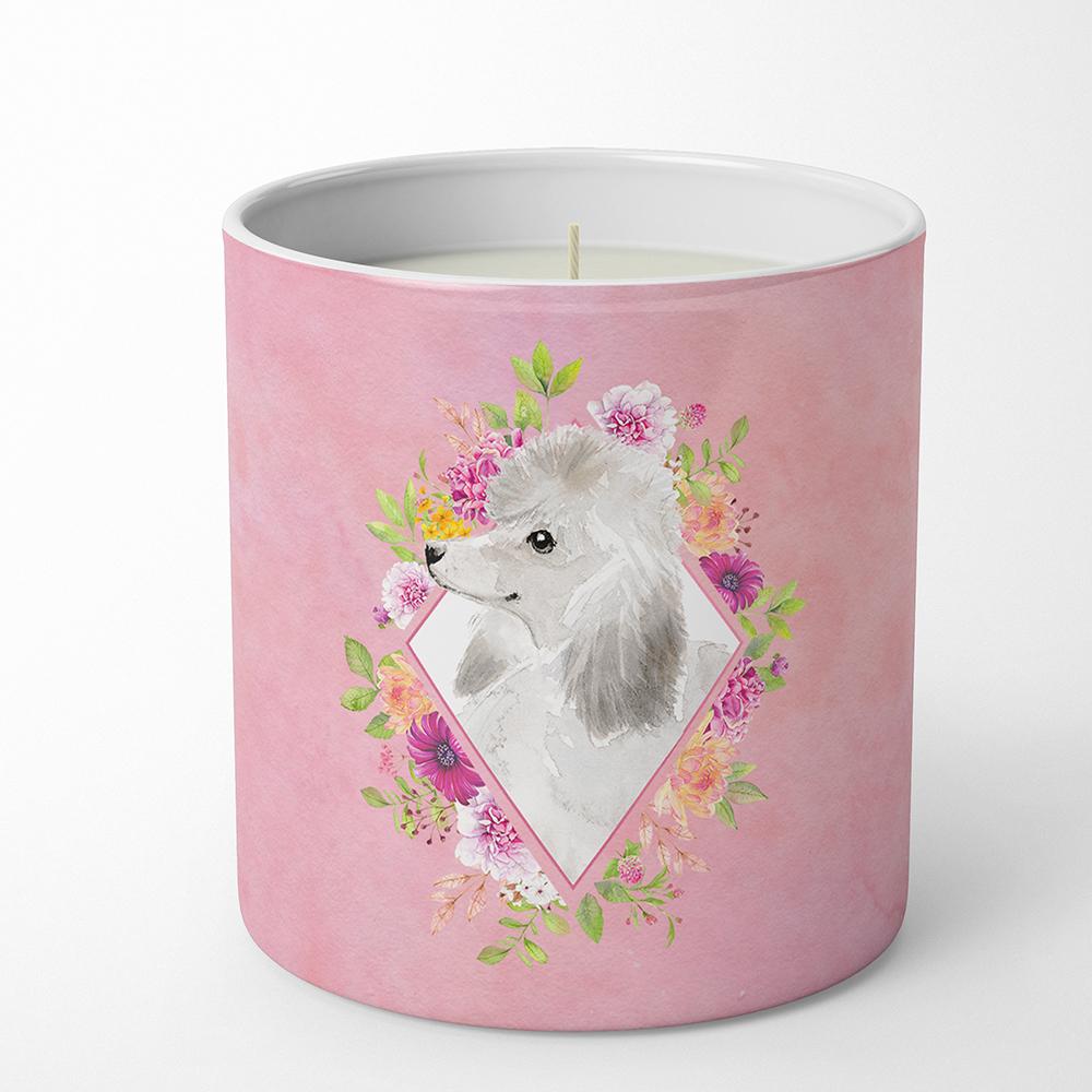 White Standard Poodle Pink Flowers 10 oz Decorative Soy Candle CK4200CDL by Caroline's Treasures