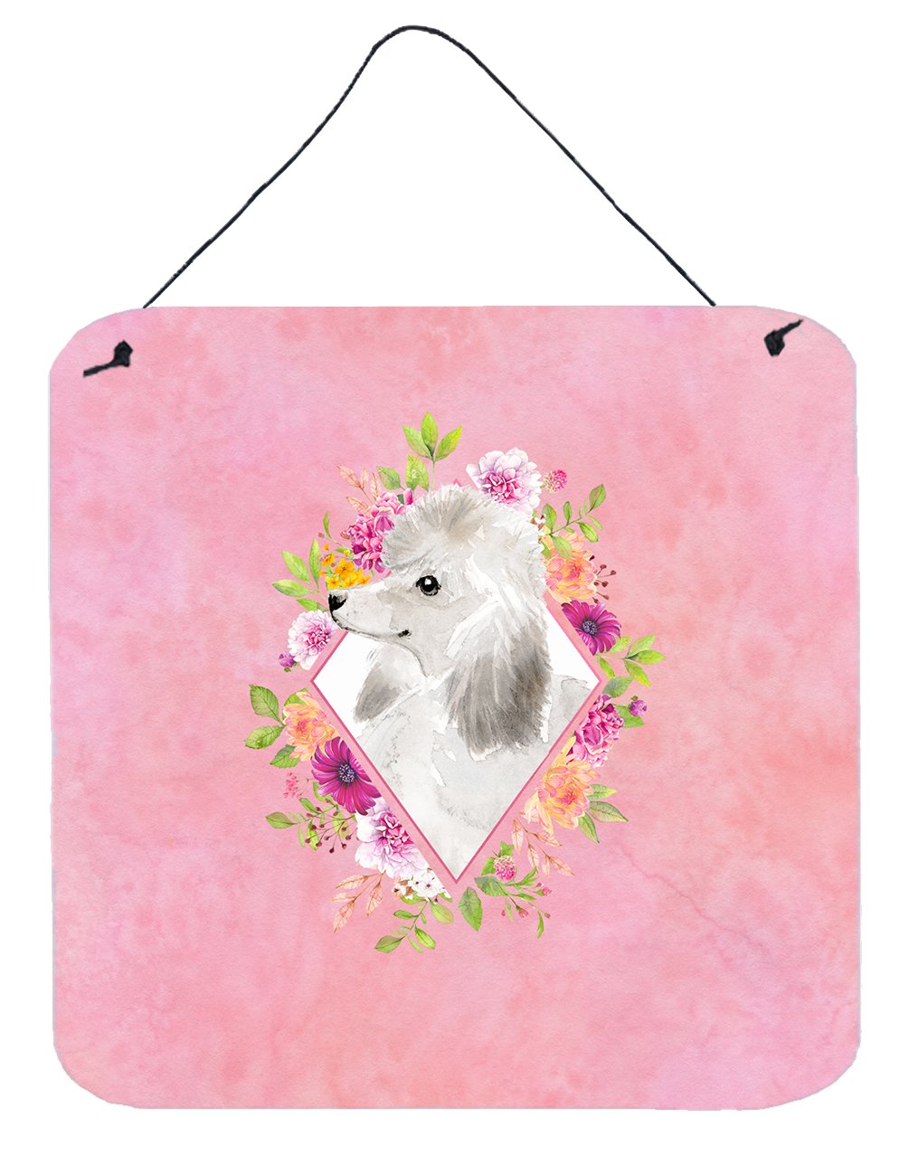 White Standard Poodle Pink Flowers Wall or Door Hanging Prints CK4200DS66 by Caroline&#39;s Treasures
