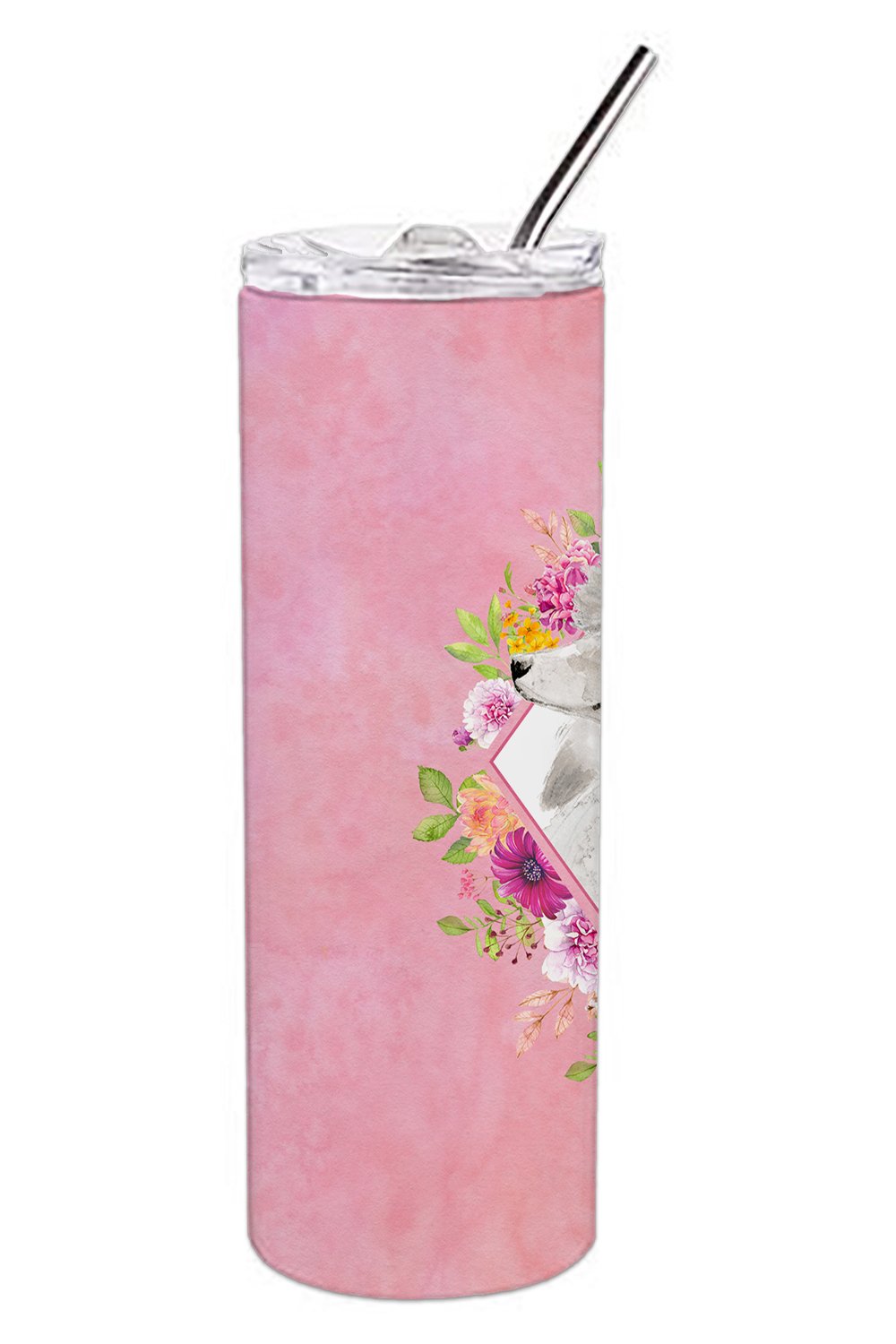 White Standard Poodle Pink Flowers Double Walled Stainless Steel 20 oz Skinny Tumbler CK4200TBL20 by Caroline's Treasures