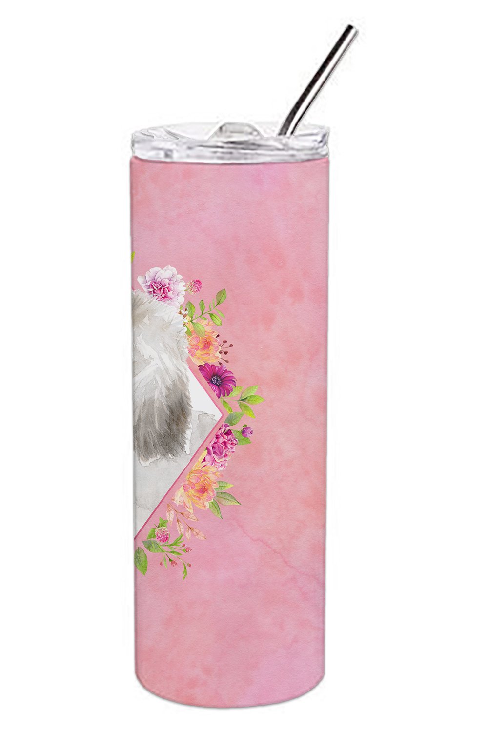 White Standard Poodle Pink Flowers Double Walled Stainless Steel 20 oz Skinny Tumbler CK4200TBL20 by Caroline's Treasures