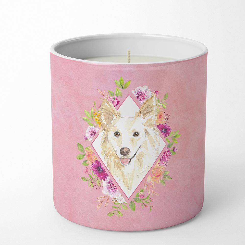 White Collie Pink Flowers 10 oz Decorative Soy Candle CK4201CDL by Caroline&#39;s Treasures