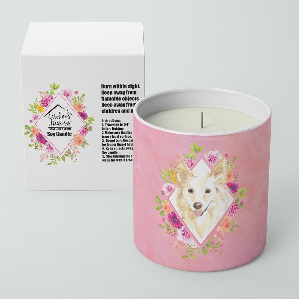 White Collie Pink Flowers 10 oz Decorative Soy Candle CK4201CDL by Caroline's Treasures