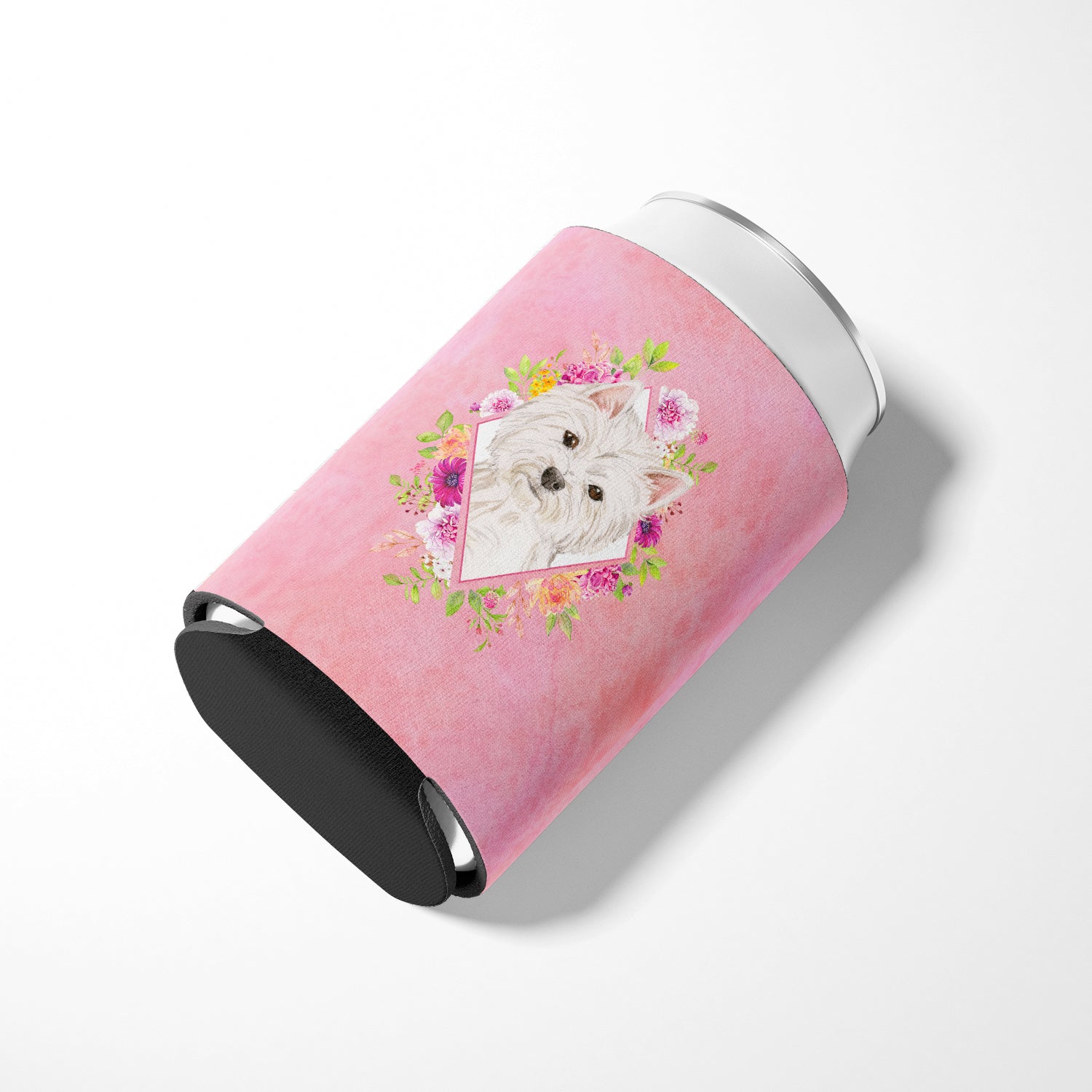 Westie  Pink Flowers Can or Bottle Hugger CK4203CC  the-store.com.