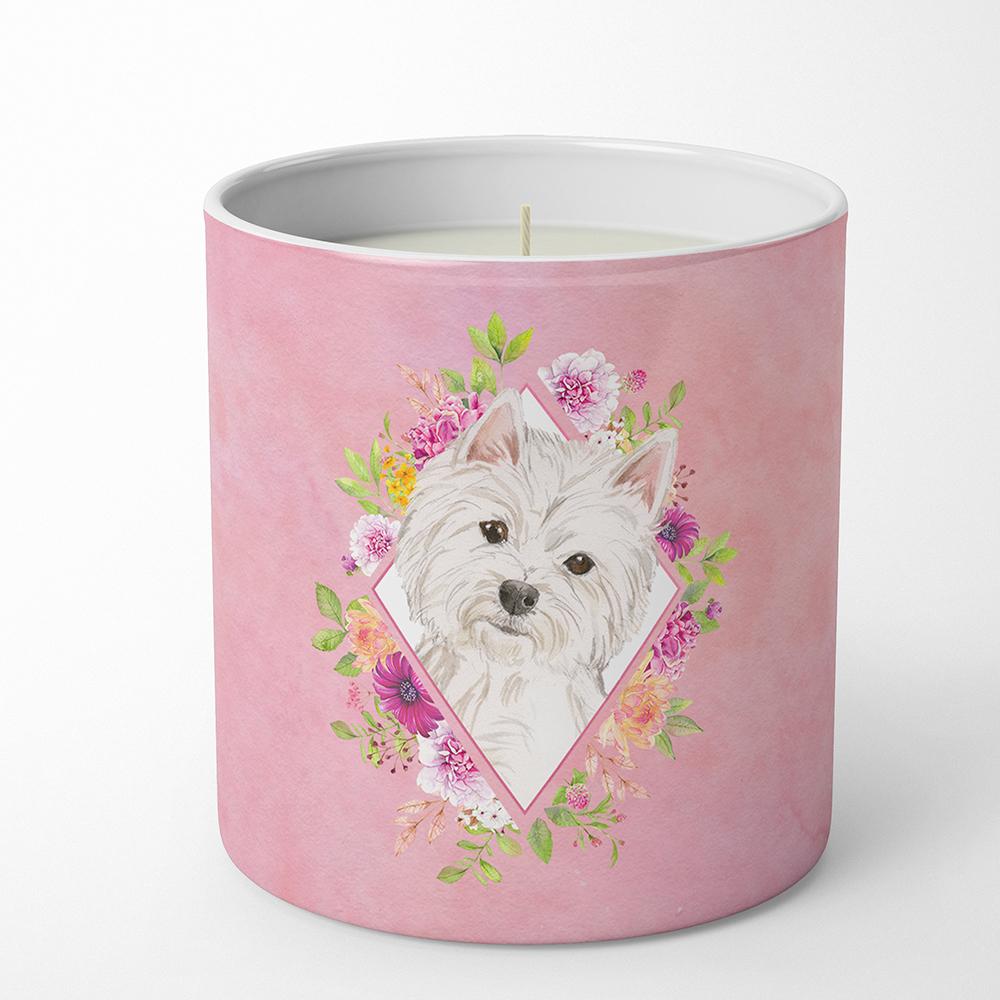 Westie  Pink Flowers 10 oz Decorative Soy Candle CK4203CDL by Caroline&#39;s Treasures