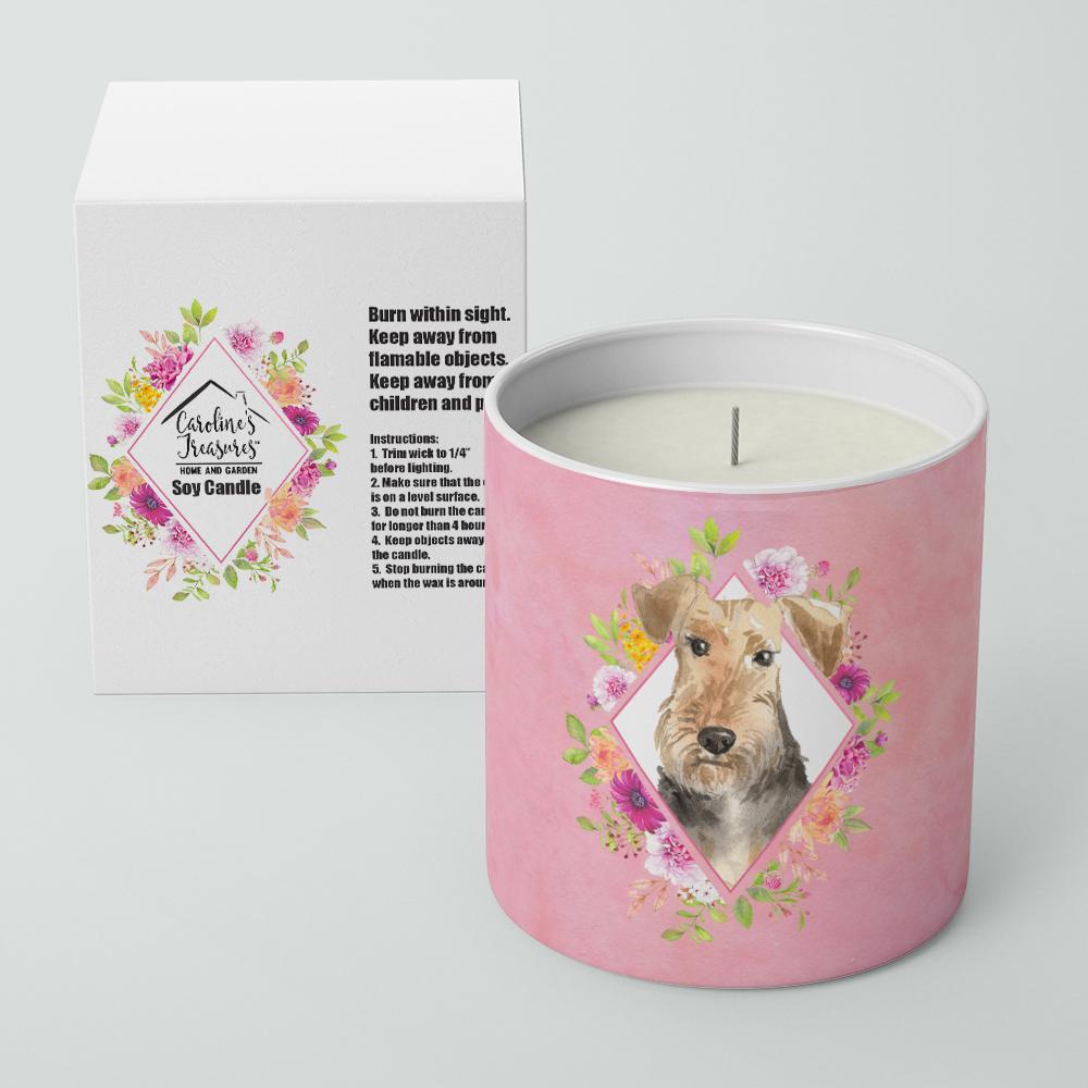 Airedale Terrier Pink Flowers 10 oz Decorative Soy Candle CK4204CDL by Caroline's Treasures