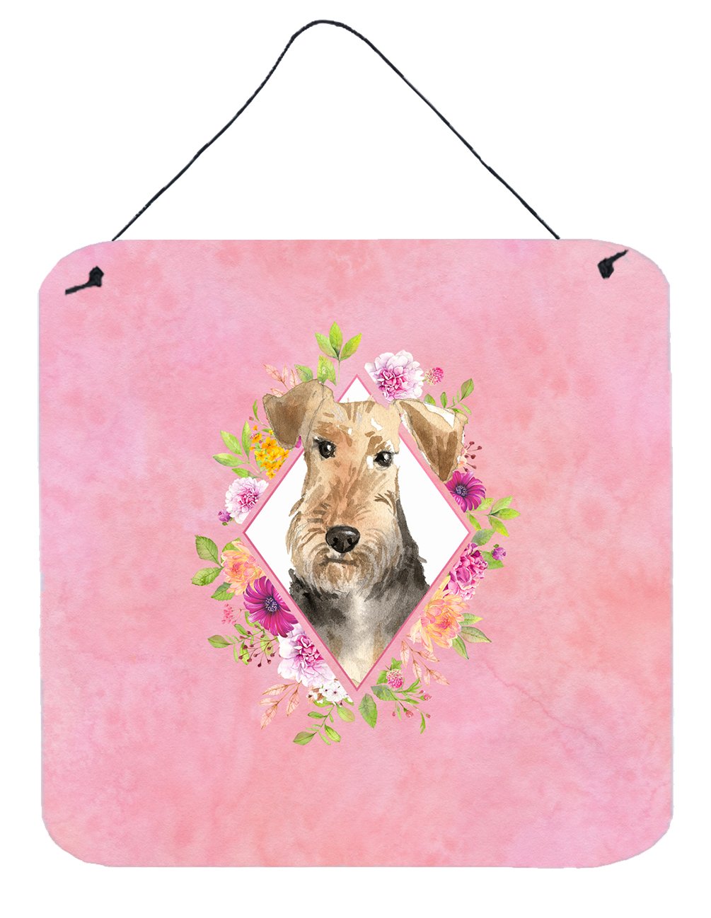 Airedale Terrier Pink Flowers Wall or Door Hanging Prints CK4204DS66 by Caroline&#39;s Treasures