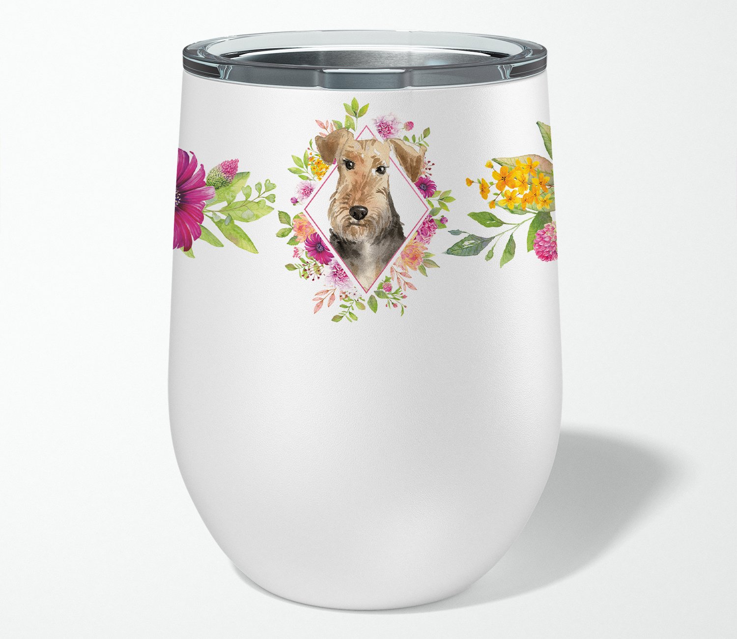 Airedale Terrier Pink Flowers Stainless Steel 12 oz Stemless Wine Glass CK4204TBL12 by Caroline's Treasures
