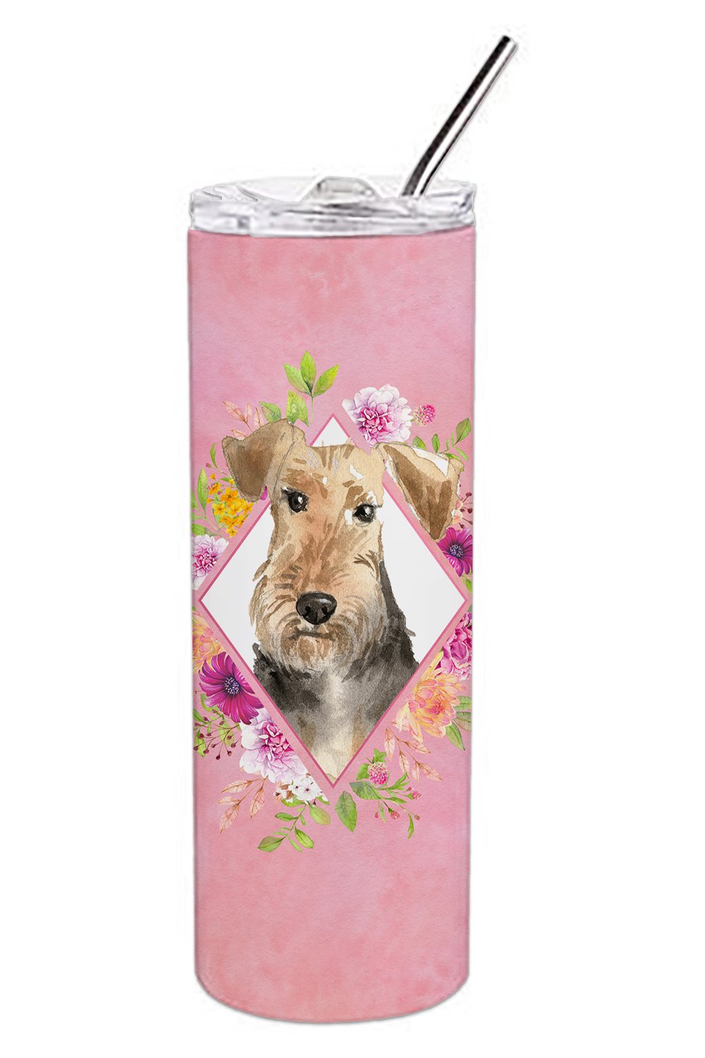 Airedale Terrier Pink Flowers Double Walled Stainless Steel 20 oz Skinny Tumbler CK4204TBL20 by Caroline&#39;s Treasures