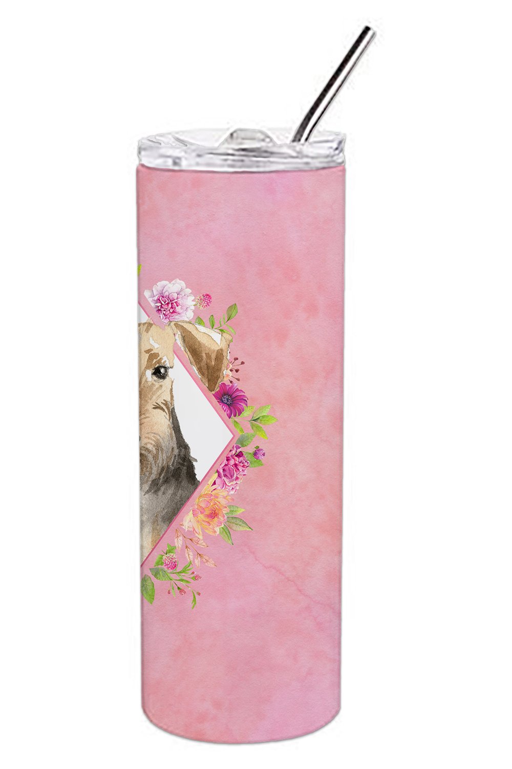 Airedale Terrier Pink Flowers Double Walled Stainless Steel 20 oz Skinny Tumbler CK4204TBL20 by Caroline's Treasures