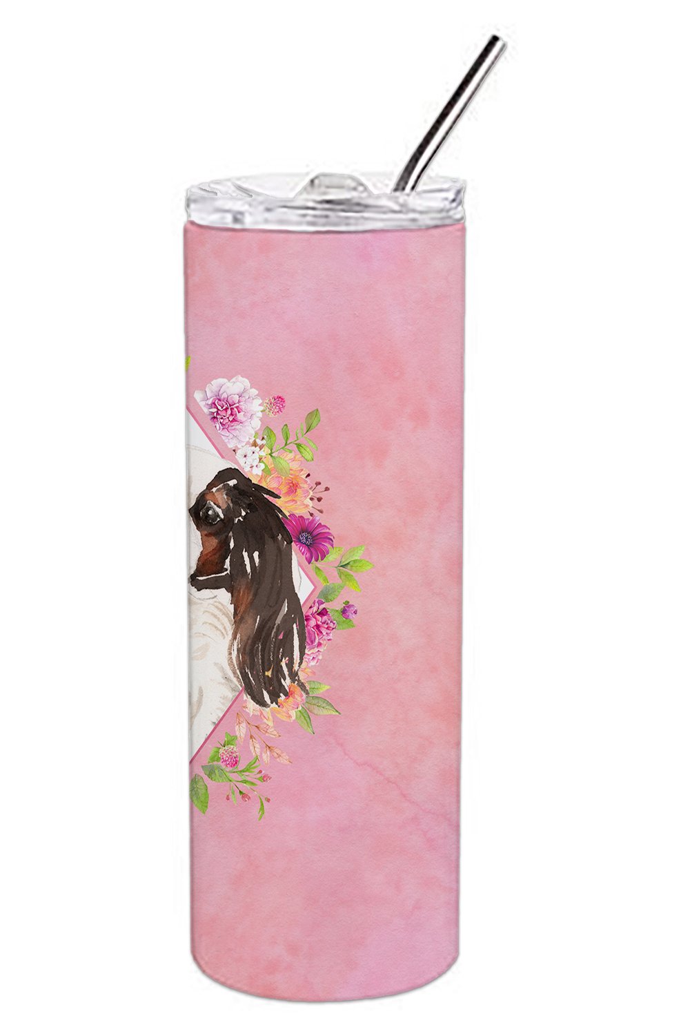 Tricolor Cavalier Spaniel Pink Flowers Double Walled Stainless Steel 20 oz Skinny Tumbler CK4206TBL20 by Caroline's Treasures