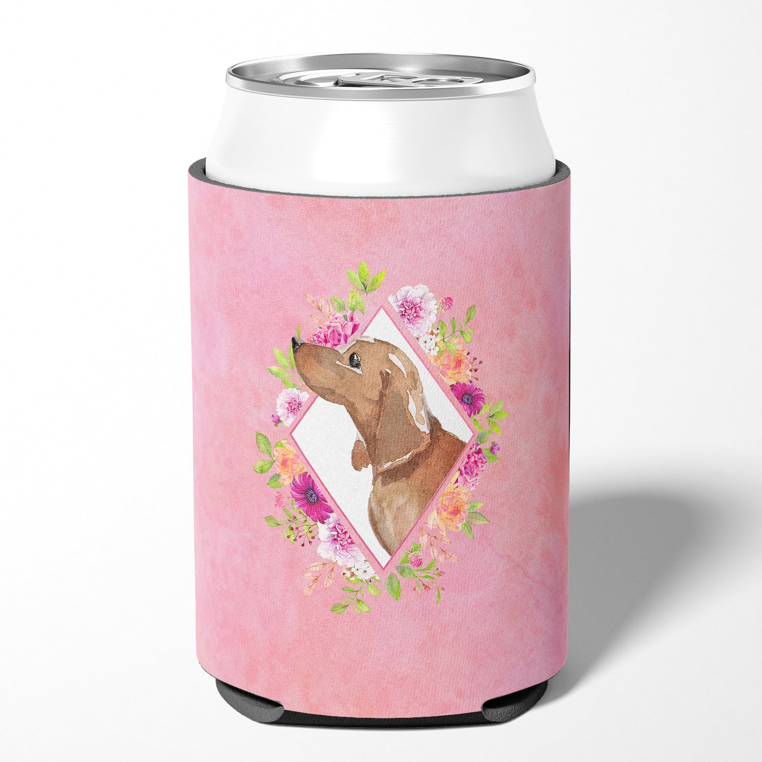Dachshund Pink Flowers Can or Bottle Hugger CK4207CC  the-store.com.