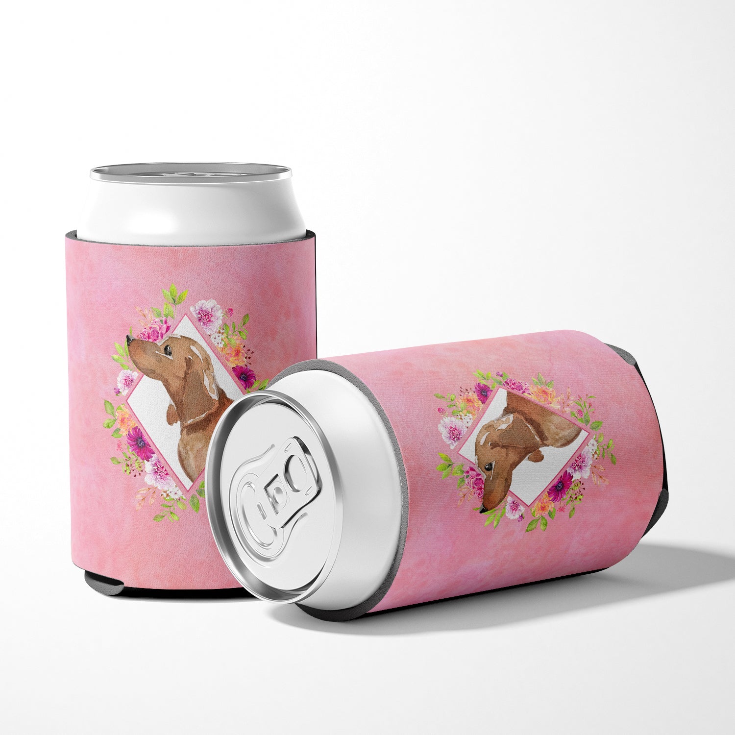 Dachshund Pink Flowers Can or Bottle Hugger CK4207CC