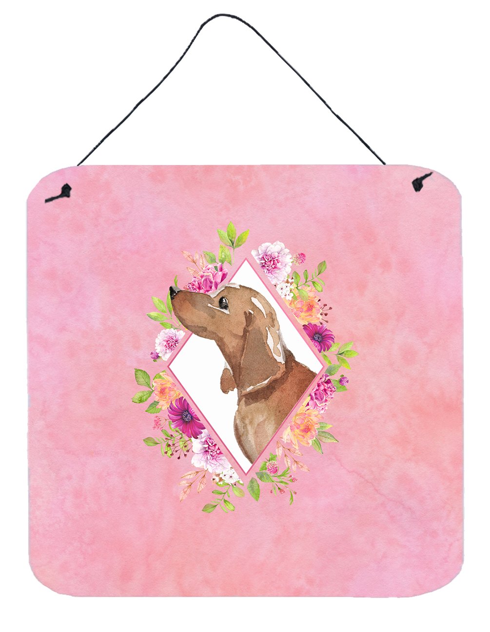 Dachshund Pink Flowers Wall or Door Hanging Prints CK4207DS66 by Caroline&#39;s Treasures
