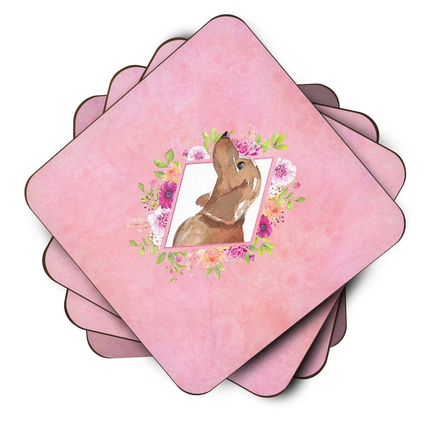 Set of 4 Dachshund Pink Flowers Foam Coasters Set of 4 CK4207FC - the-store.com