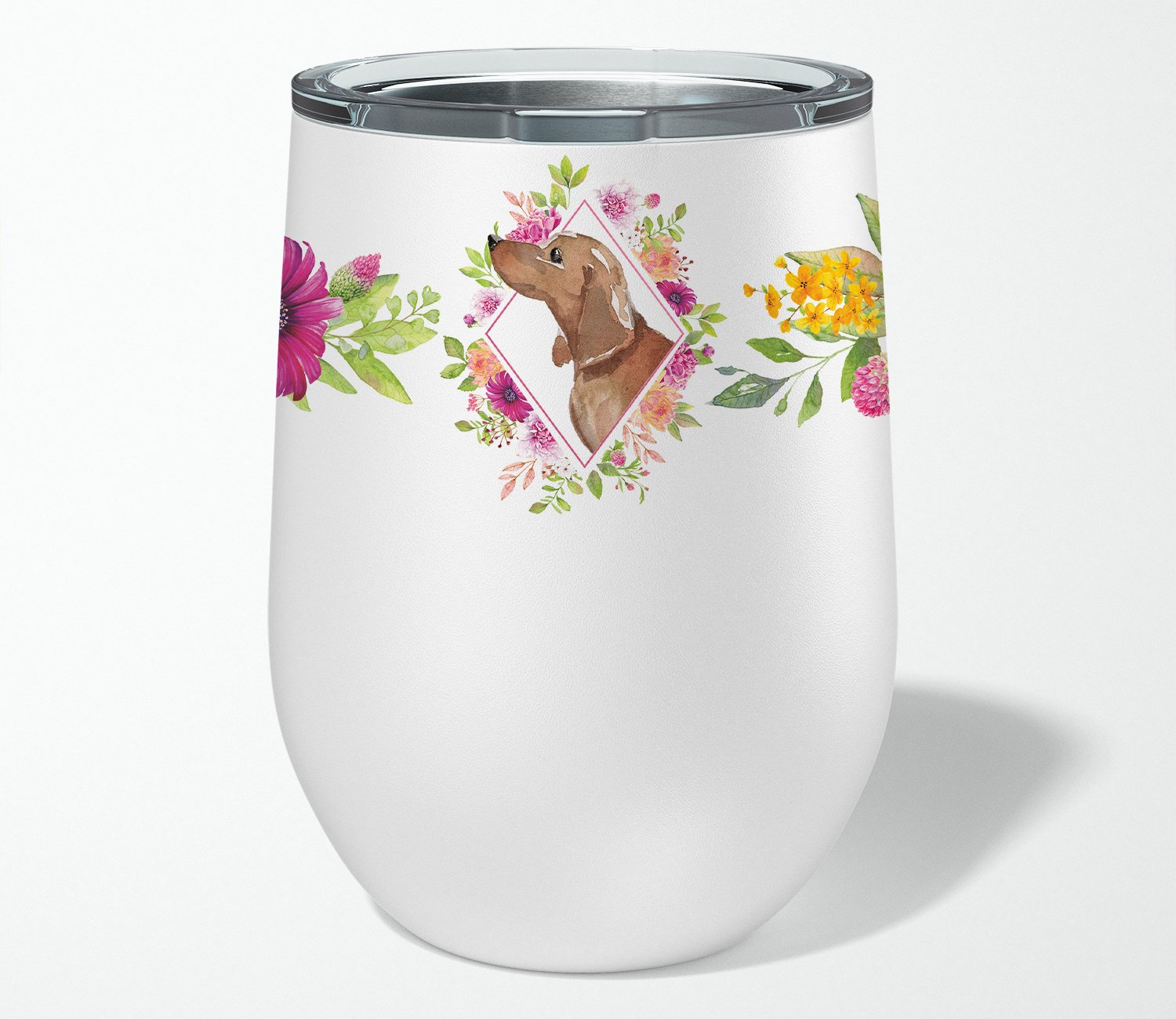Dachshund Pink Flowers Stainless Steel 12 oz Stemless Wine Glass CK4207TBL12 by Caroline's Treasures