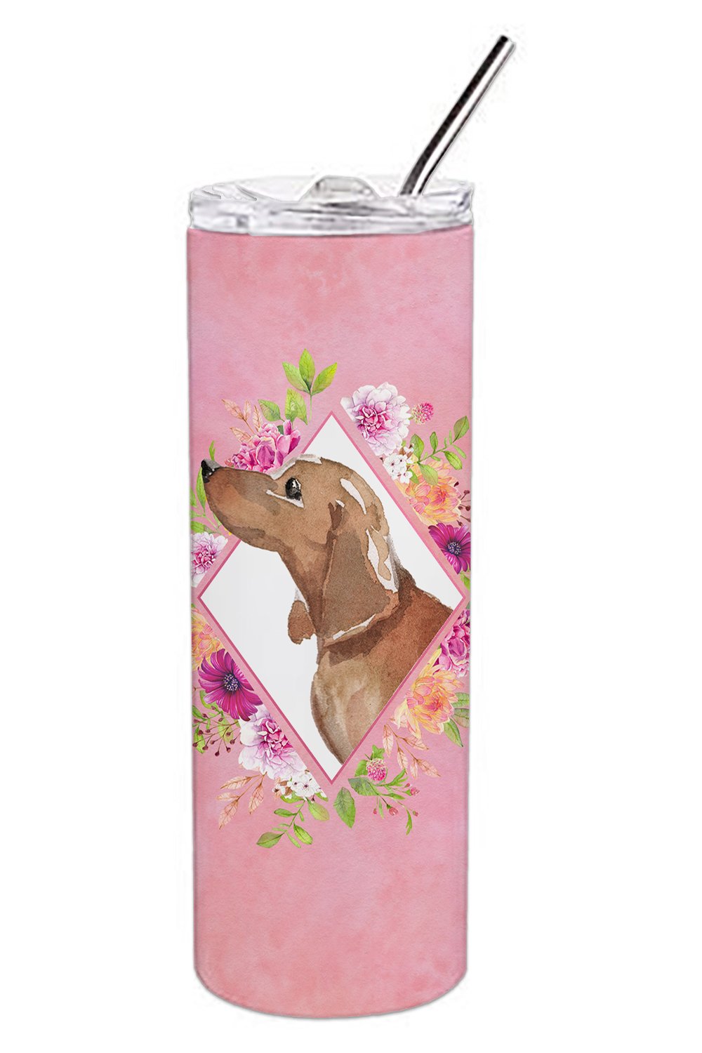 Dachshund Pink Flowers Double Walled Stainless Steel 20 oz Skinny Tumbler CK4207TBL20 by Caroline&#39;s Treasures