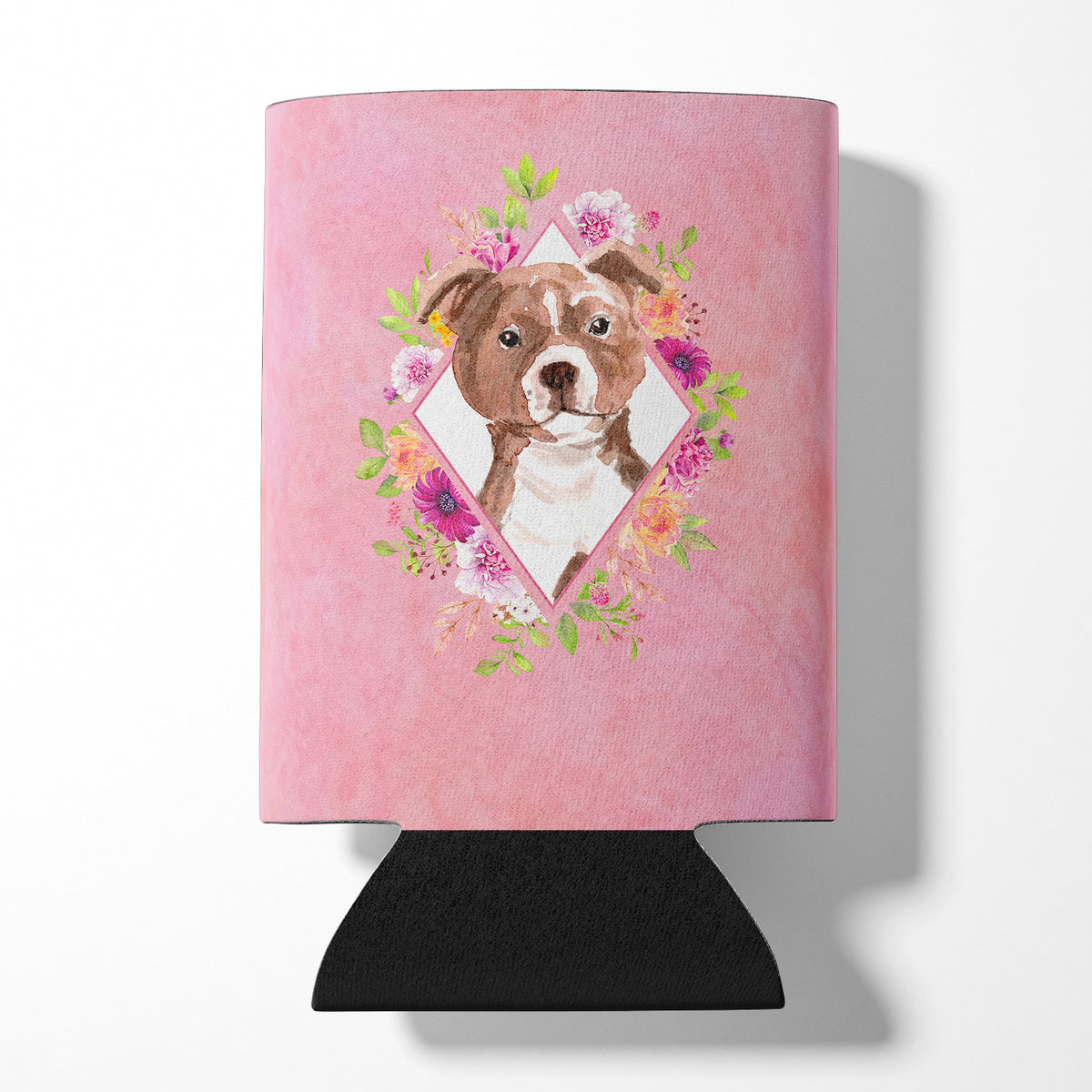 Staffie Bull Terrier Pink Flowers Can or Bottle Hugger CK4208CC