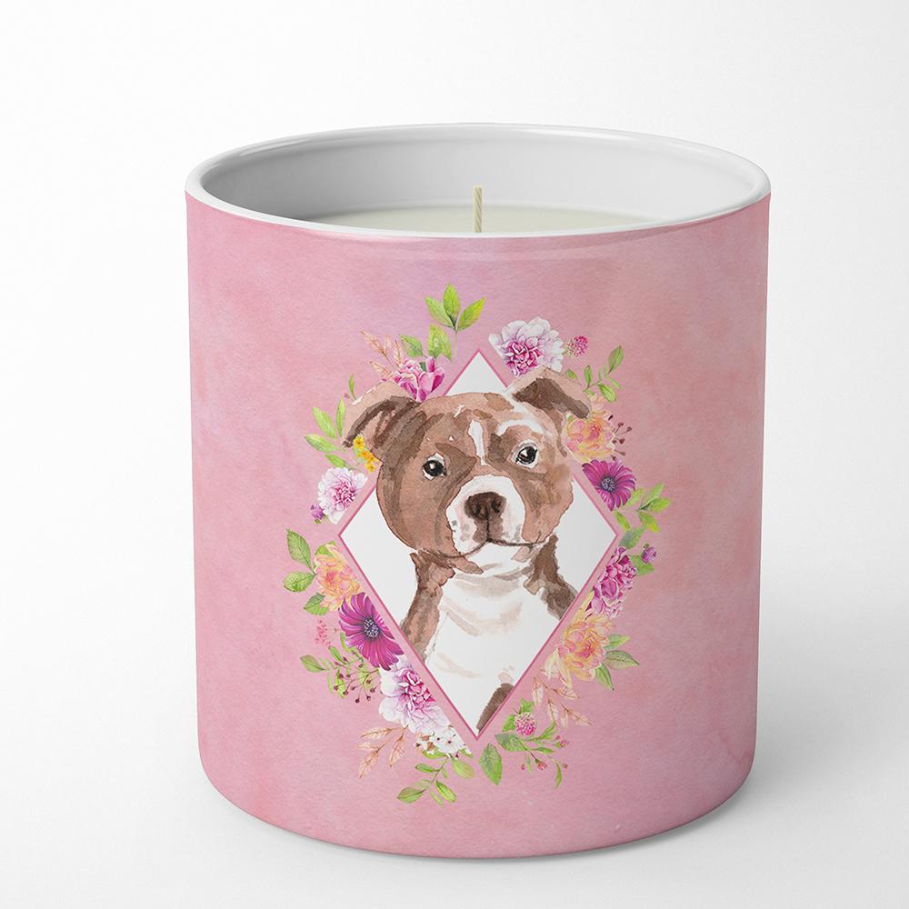 Staffie Bull Terrier Pink Flowers 10 oz Decorative Soy Candle CK4208CDL by Caroline's Treasures