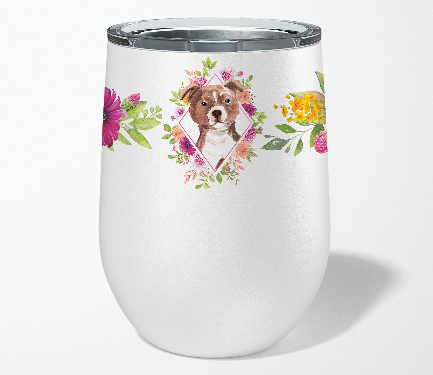 Staffie Bull Terrier Pink Flowers Stainless Steel 12 oz Stemless Wine Glass CK4208TBL12 by Caroline's Treasures