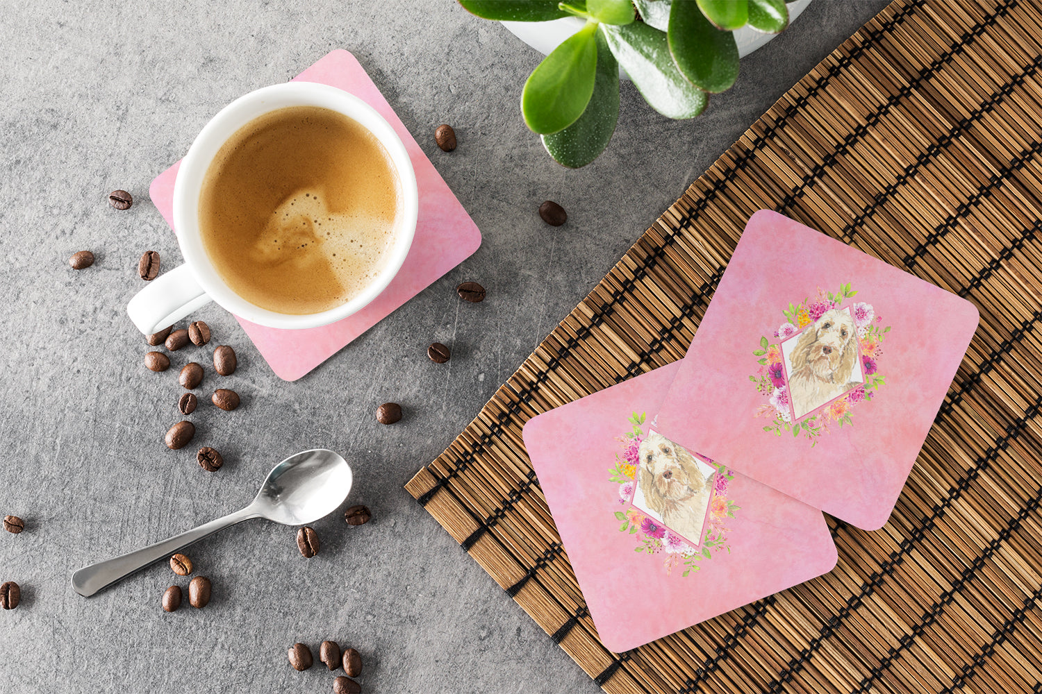 Set of 4 Spinone Italiano Pink Flowers Foam Coasters Set of 4 CK4209FC - the-store.com
