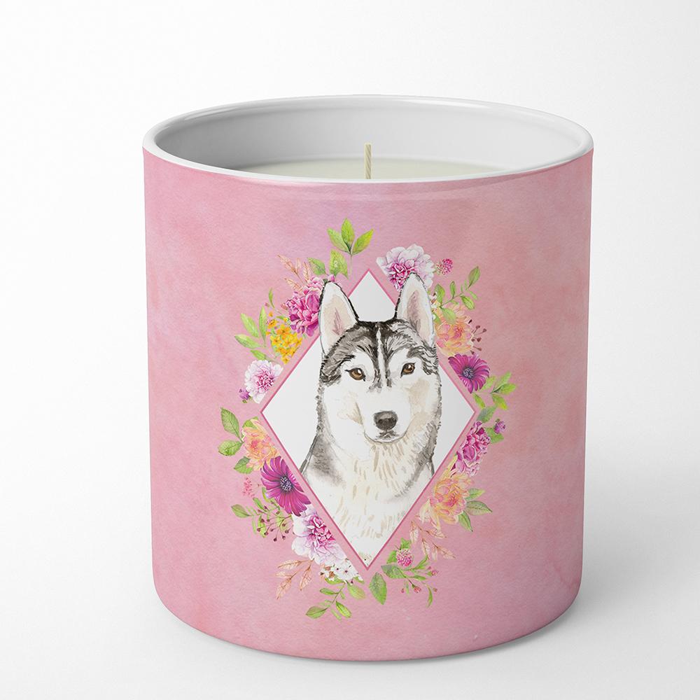 Siberian Husky Pink Flowers 10 oz Decorative Soy Candle CK4210CDL by Caroline&#39;s Treasures
