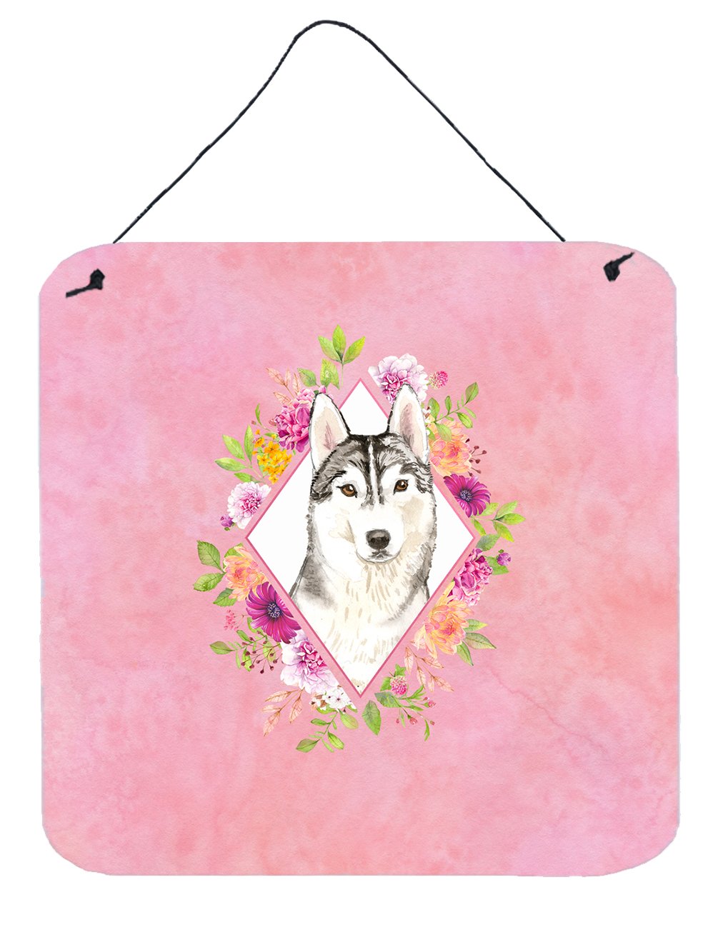 Siberian Husky Pink Flowers Wall or Door Hanging Prints CK4210DS66 by Caroline&#39;s Treasures