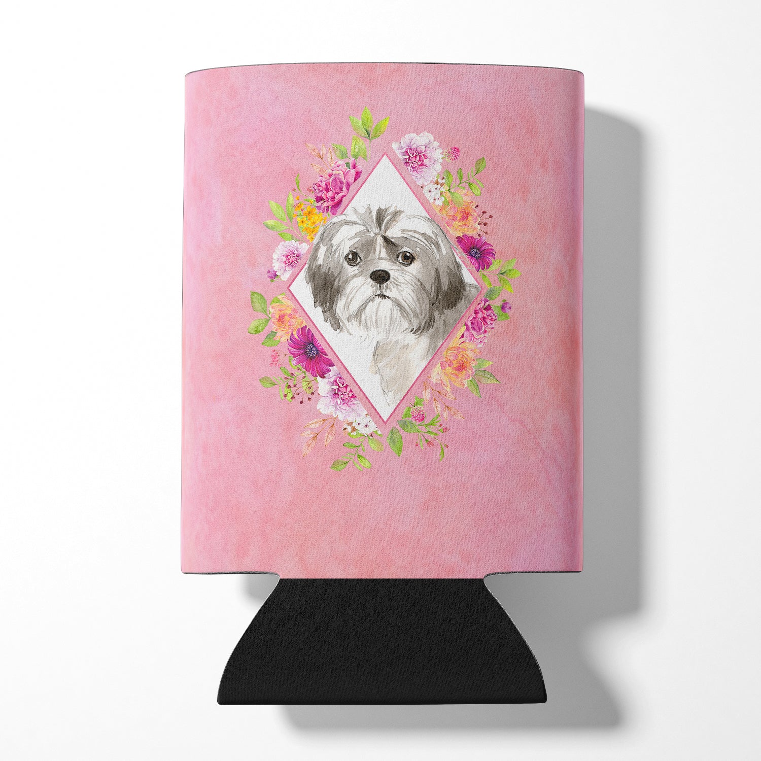 Shih Tzu Puppy Pink Flowers Can or Bottle Hugger CK4211CC  the-store.com.