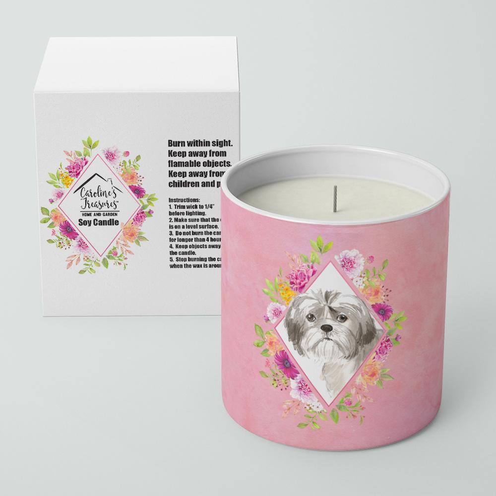 Caroline's Treasures Shih Tzu Puppy Pink Flowers 10 oz Decorative Soy Candle CK4211CDL