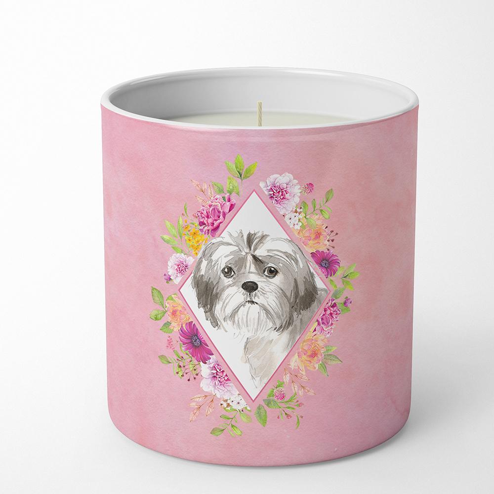 Caroline's Treasures Shih Tzu Puppy Pink Flowers 10 oz Decorative Soy Candle CK4211CDL