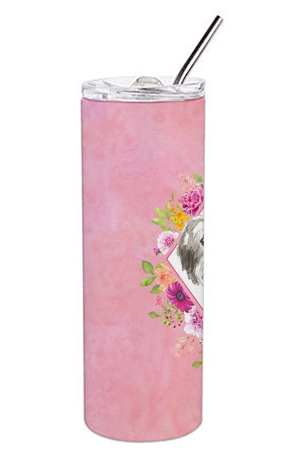 Shih Tzu Puppy Pink Flowers Double Walled Stainless Steel 20 oz Skinny Tumbler CK4211TBL20 by Caroline's Treasures