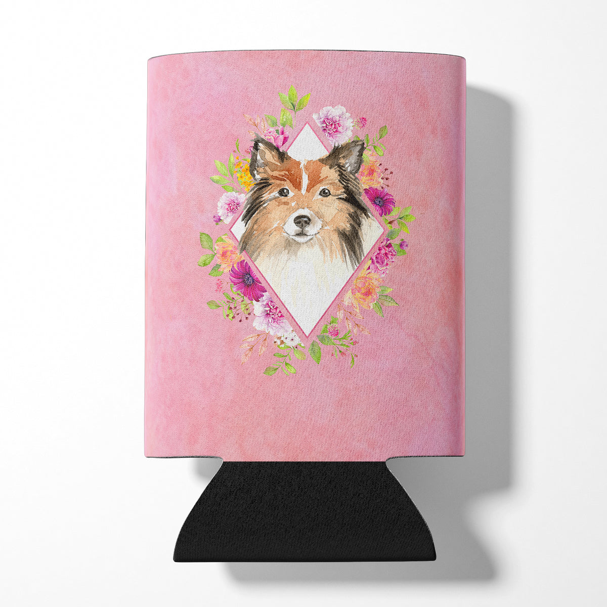 Sheltie Pink Flowers Can or Bottle Hugger CK4213CC  the-store.com.