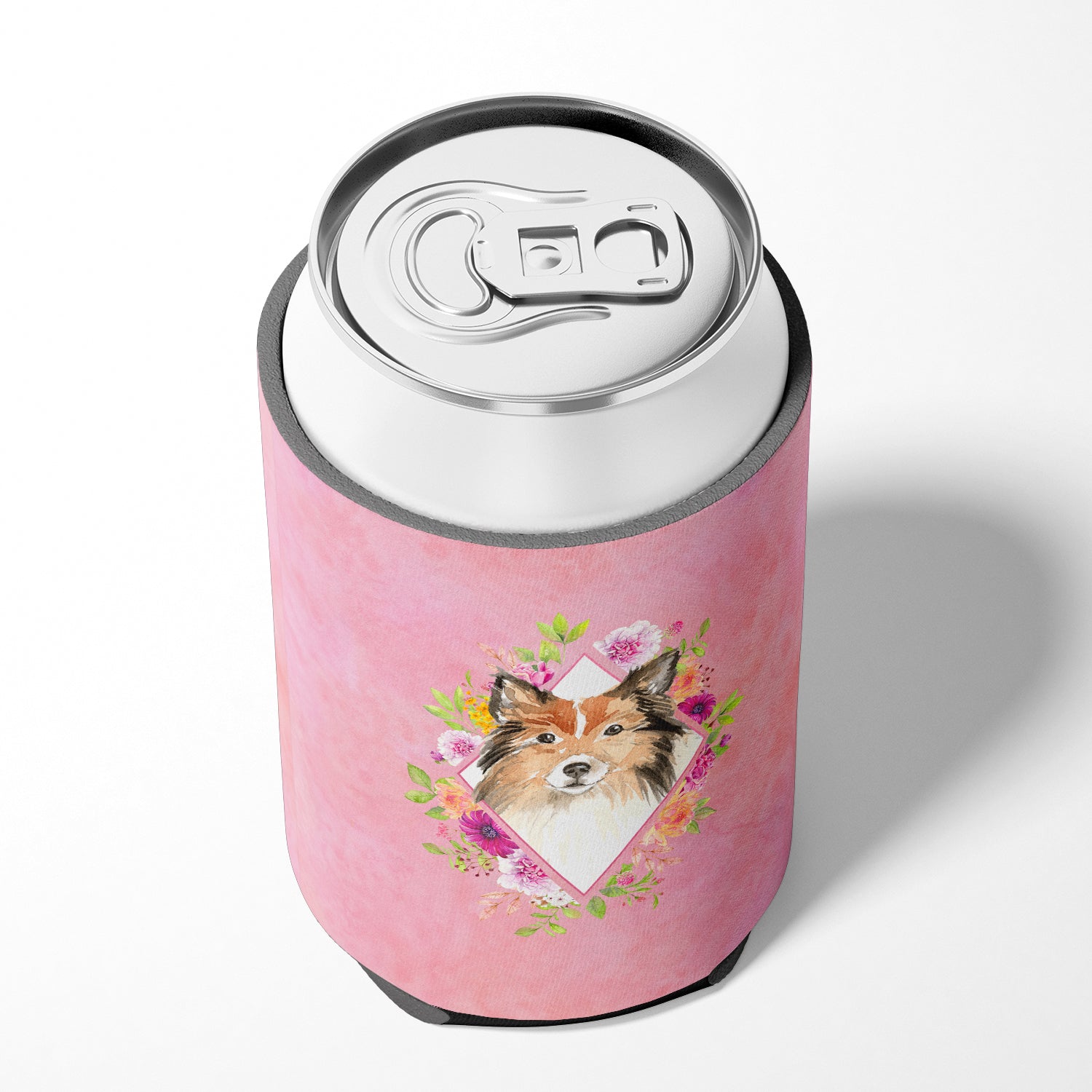 Sheltie Pink Flowers Can or Bottle Hugger CK4213CC  the-store.com.