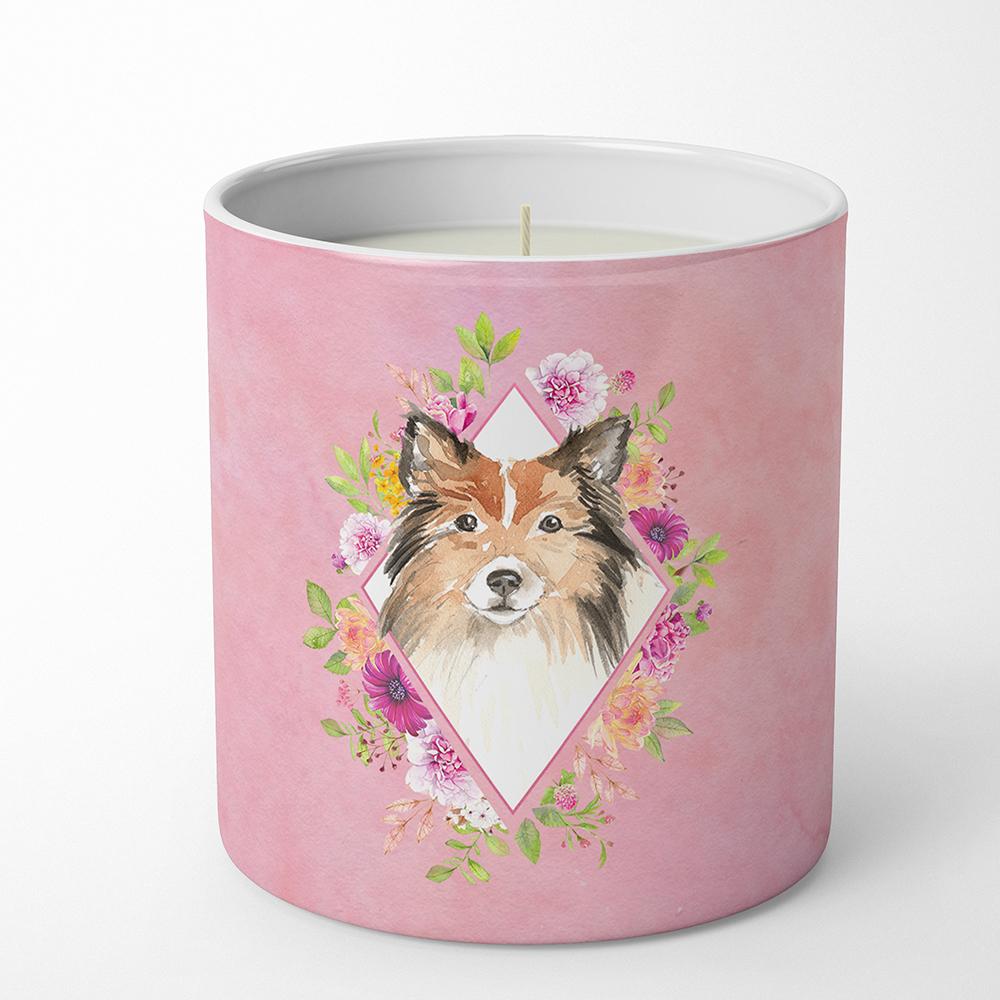 Sheltie Pink Flowers 10 oz Decorative Soy Candle CK4213CDL by Caroline&#39;s Treasures