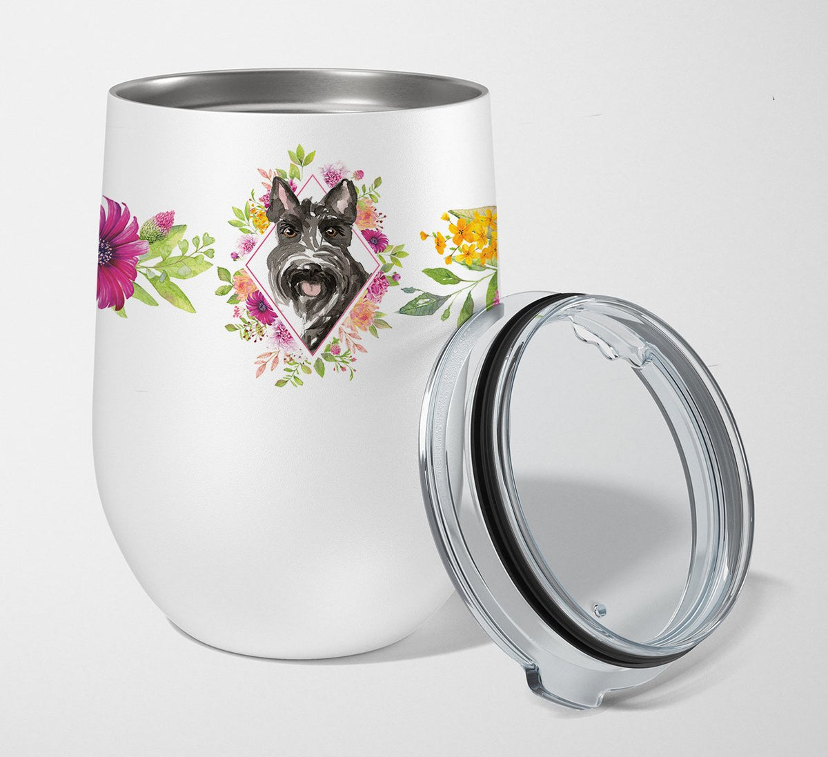 Scottish Terrier Pink Flowers Stainless Steel 12 oz Stemless Wine Glass CK4214TBL12 by Caroline&#39;s Treasures