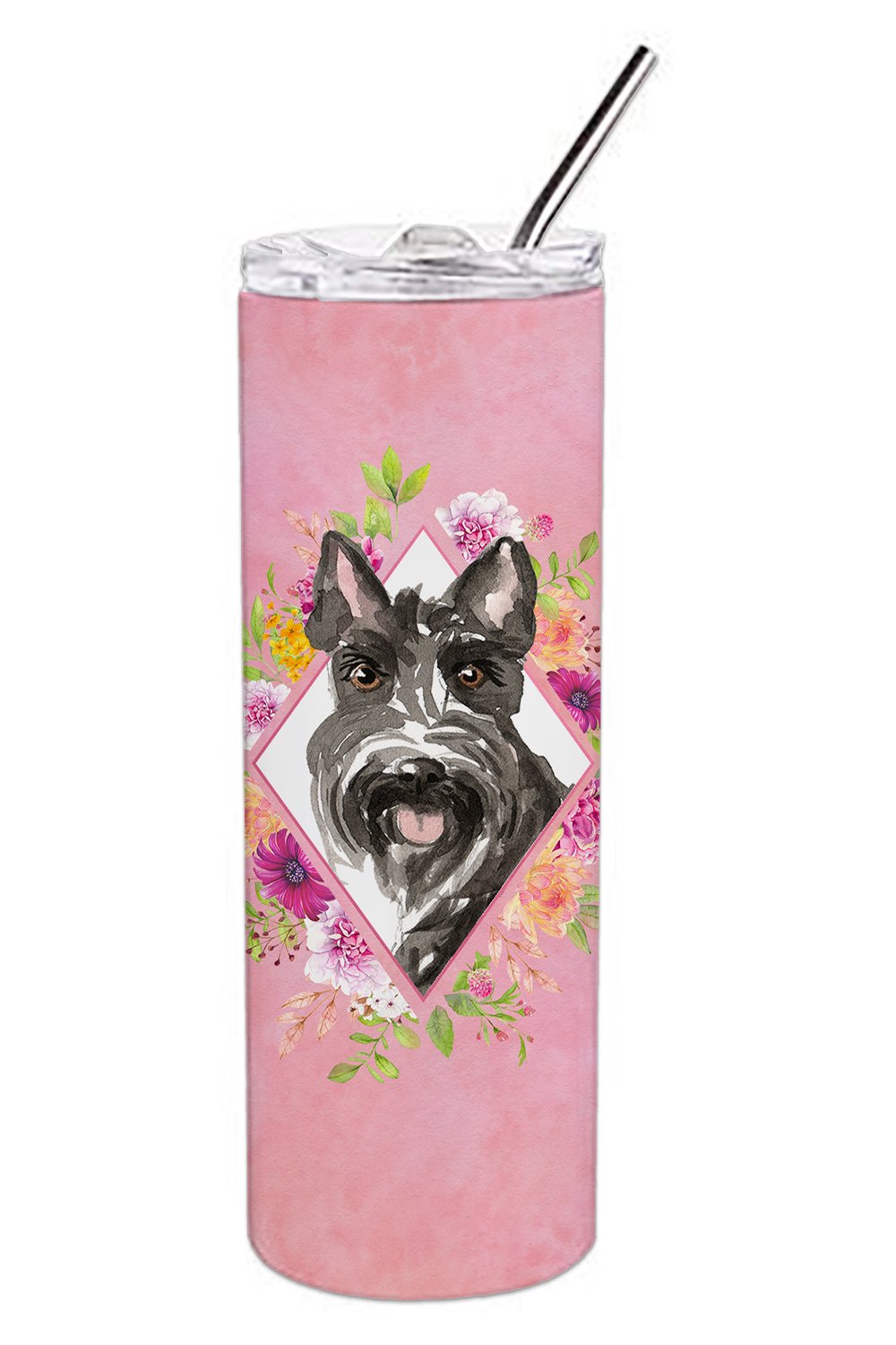 Scottish Terrier Pink Flowers Double Walled Stainless Steel 20 oz Skinny Tumbler CK4214TBL20 by Caroline&#39;s Treasures