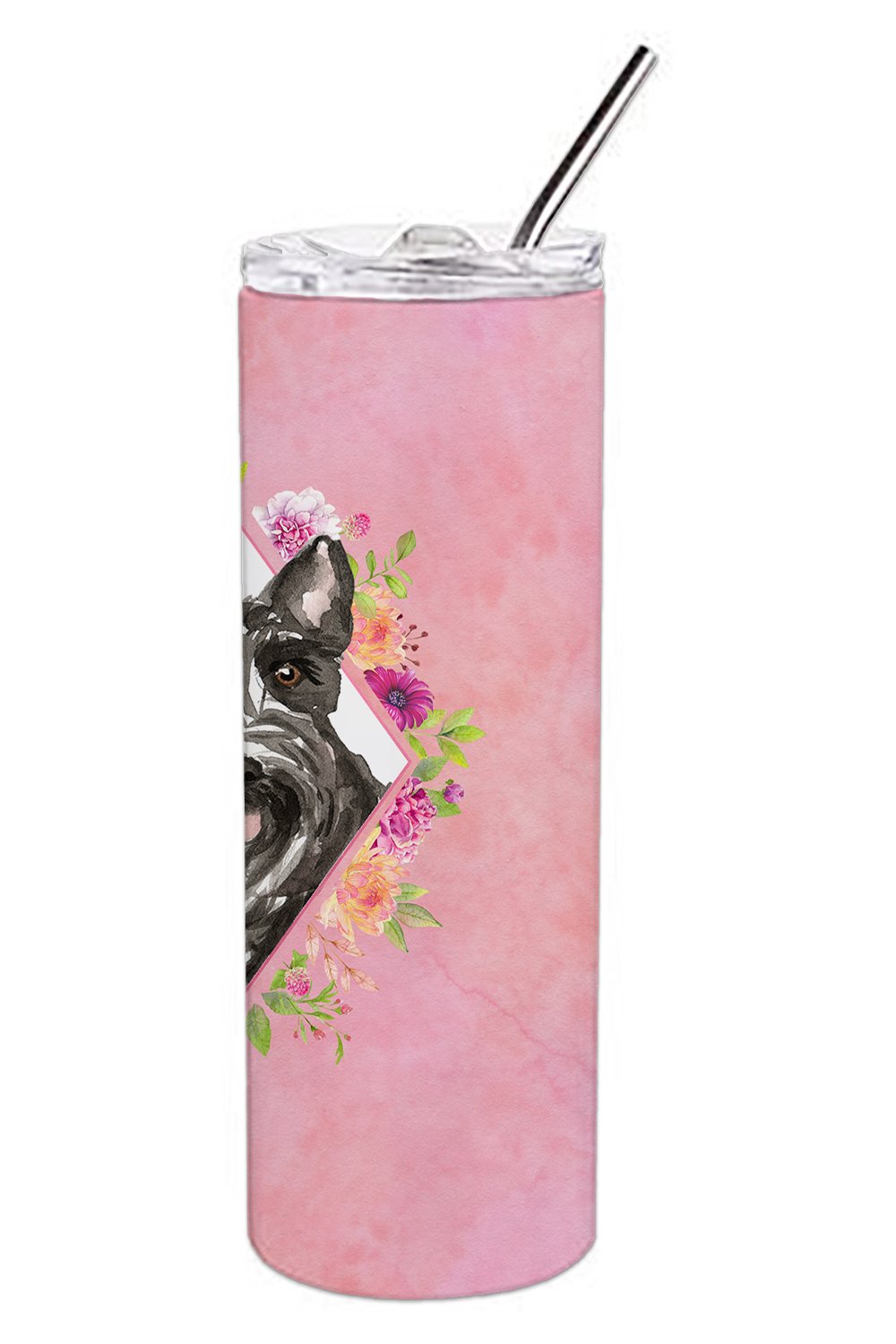 Scottish Terrier Pink Flowers Double Walled Stainless Steel 20 oz Skinny Tumbler CK4214TBL20 by Caroline's Treasures