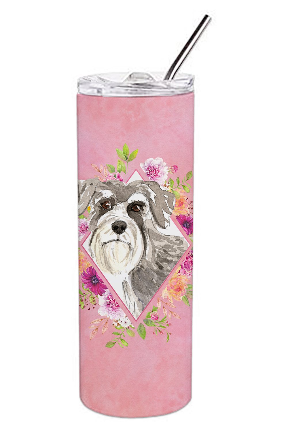 Schnauzer #1 Pink Flowers Double Walled Stainless Steel 20 oz Skinny Tumbler CK4215TBL20 by Caroline&#39;s Treasures