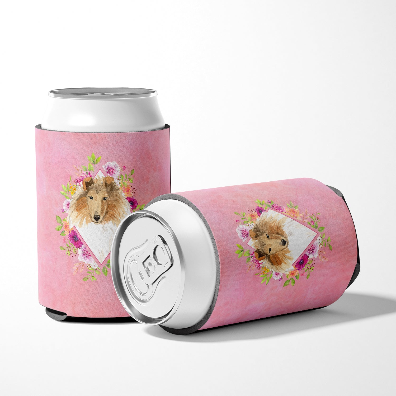Collie Pink Flowers Can or Bottle Hugger CK4216CC  the-store.com.