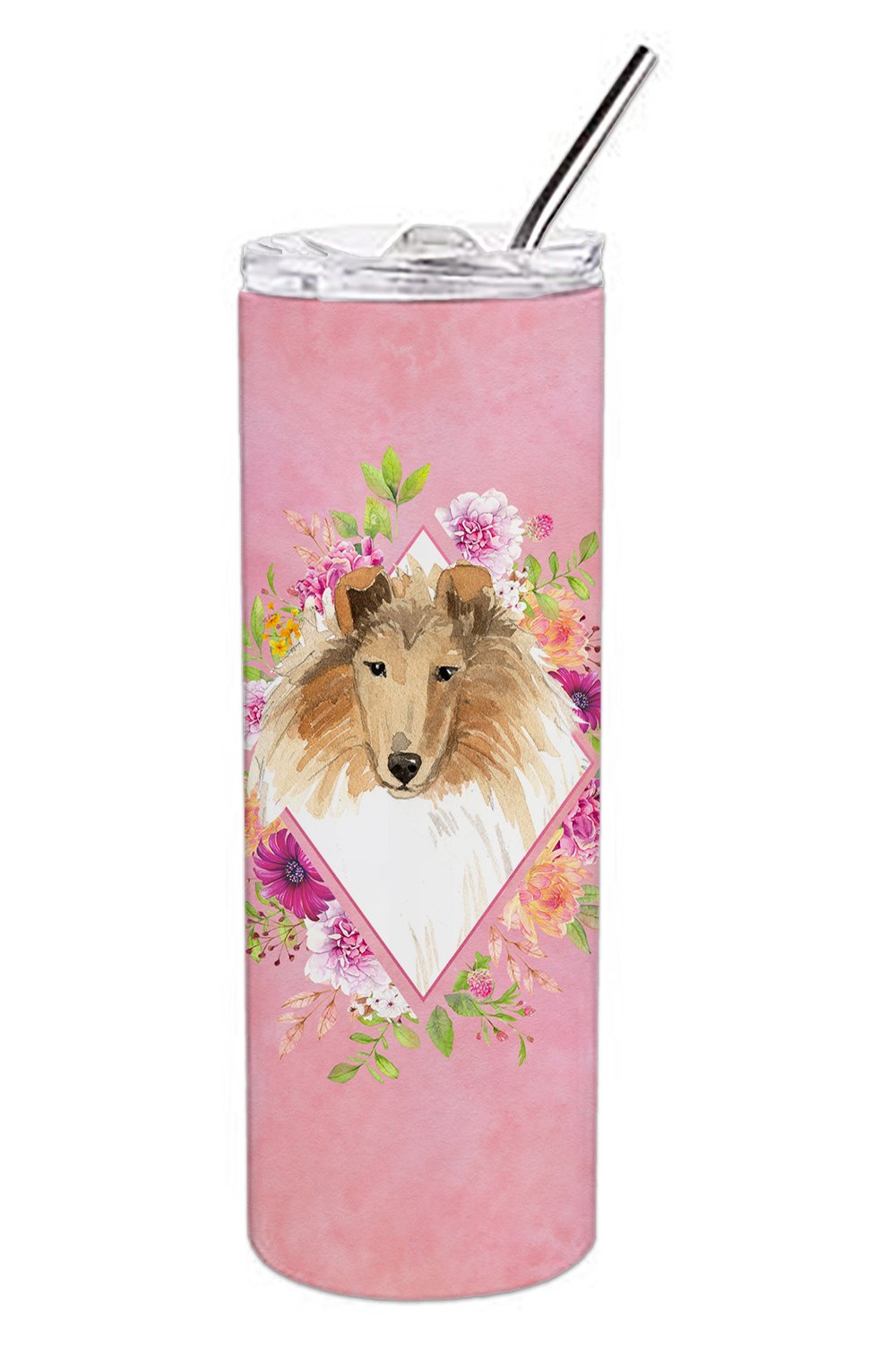 Collie Pink Flowers Double Walled Stainless Steel 20 oz Skinny Tumbler CK4216TBL20 by Caroline&#39;s Treasures