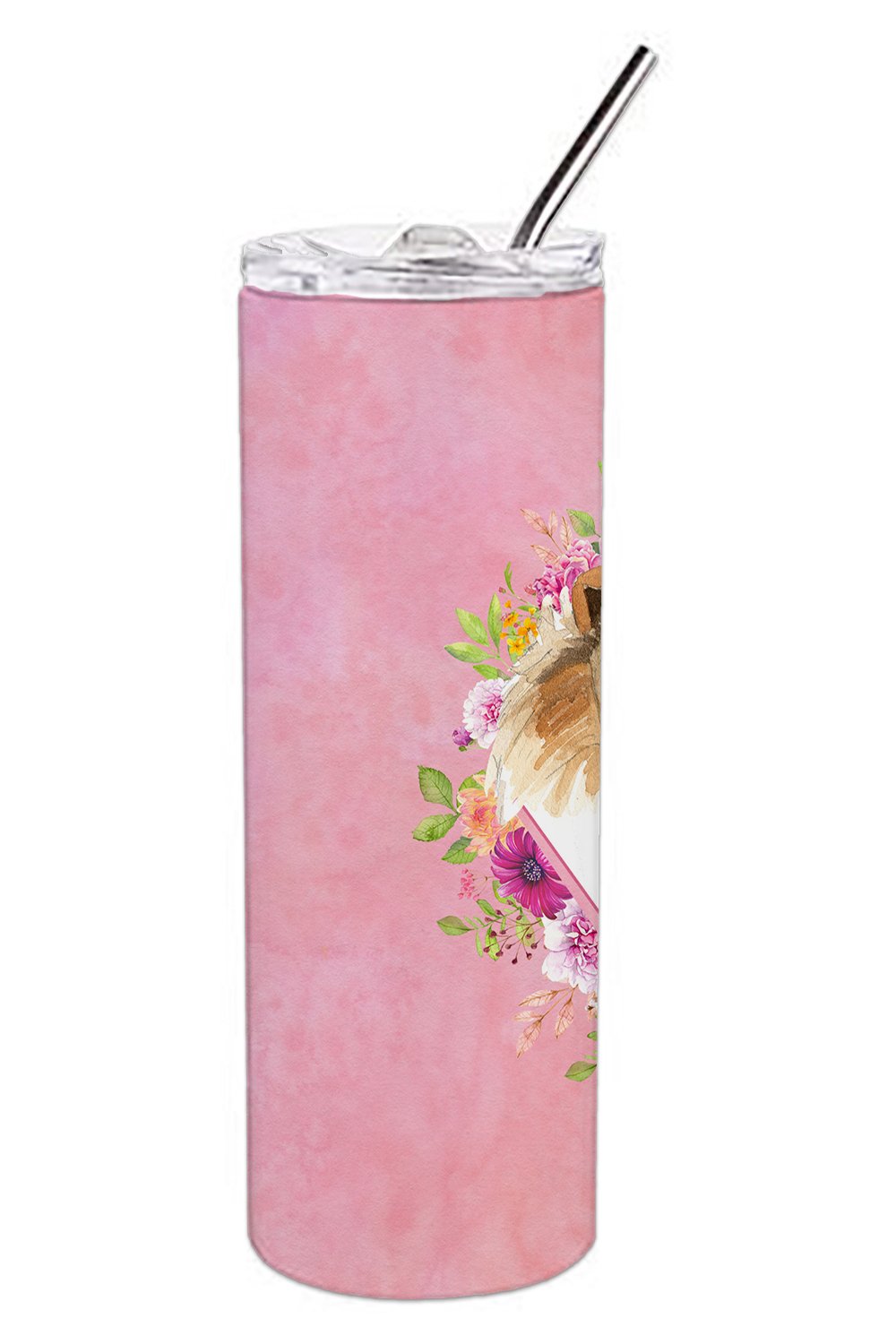 Collie Pink Flowers Double Walled Stainless Steel 20 oz Skinny Tumbler CK4216TBL20 by Caroline's Treasures