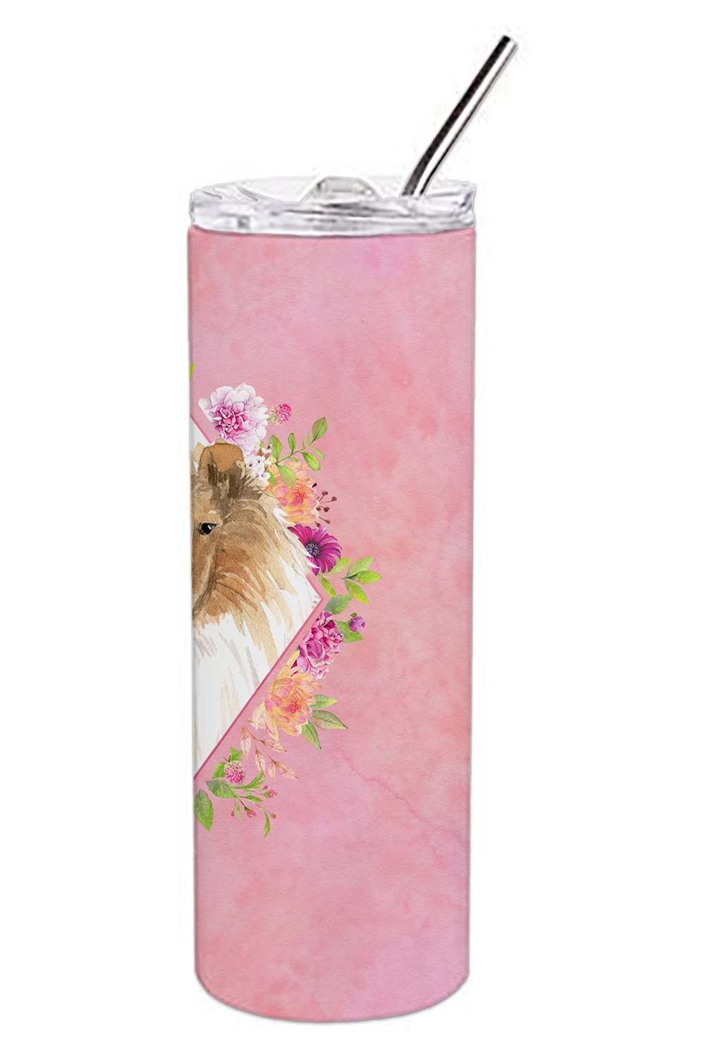 Collie Pink Flowers Double Walled Stainless Steel 20 oz Skinny Tumbler CK4216TBL20 by Caroline's Treasures